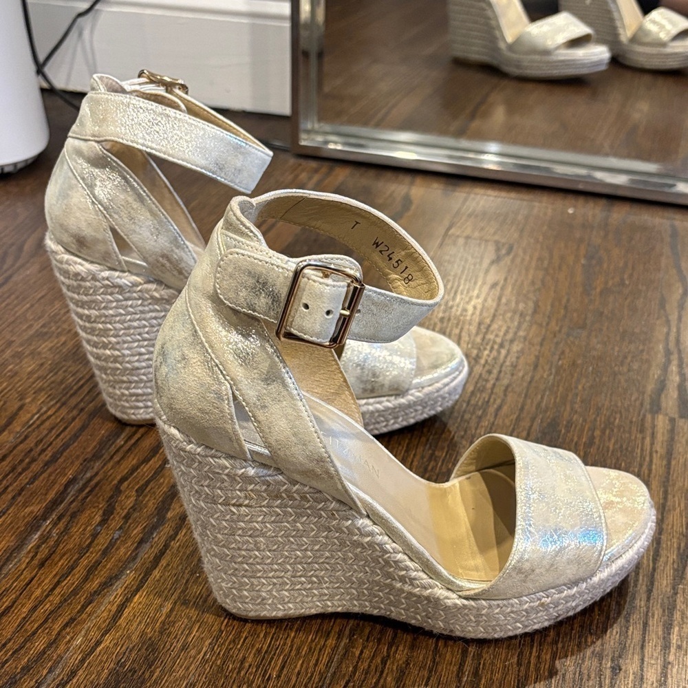 Stuart Weitzman espadrille metallic Wedge Sandals size 7.5